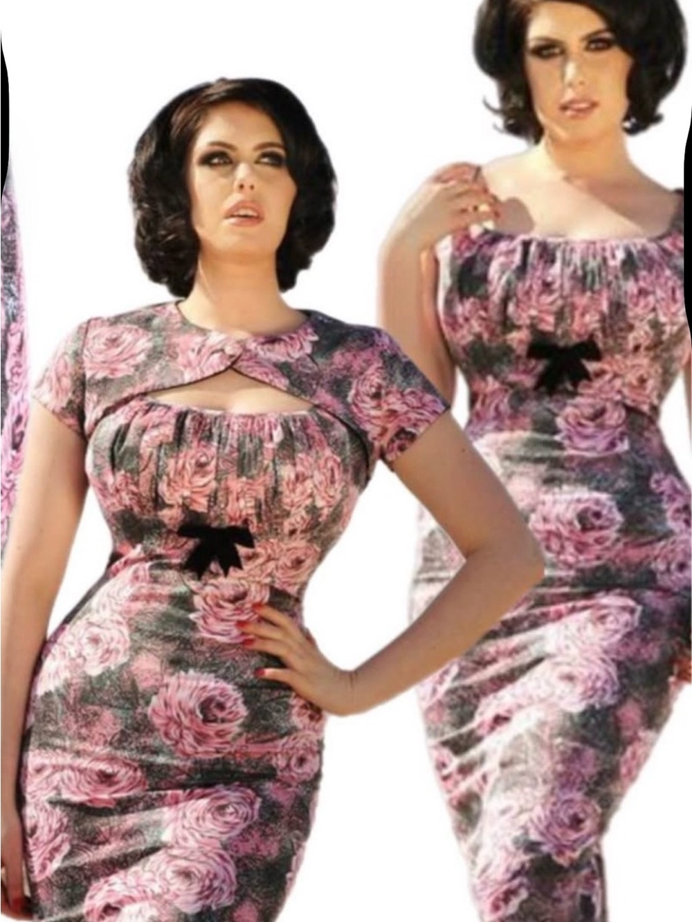 Rare boutique collectible Pinup Couture Rose SET Dress & Bolero Shrug SET 97%Ctn